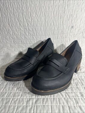 Lane Bryant penny loafers featuring a chunky stacked heel and lug sole
